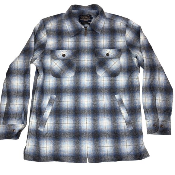 Pendleton Brightwood Blue/Gray ombre check Virgin Wool Full Zip Jacket Men's M - Picture 1 of 7